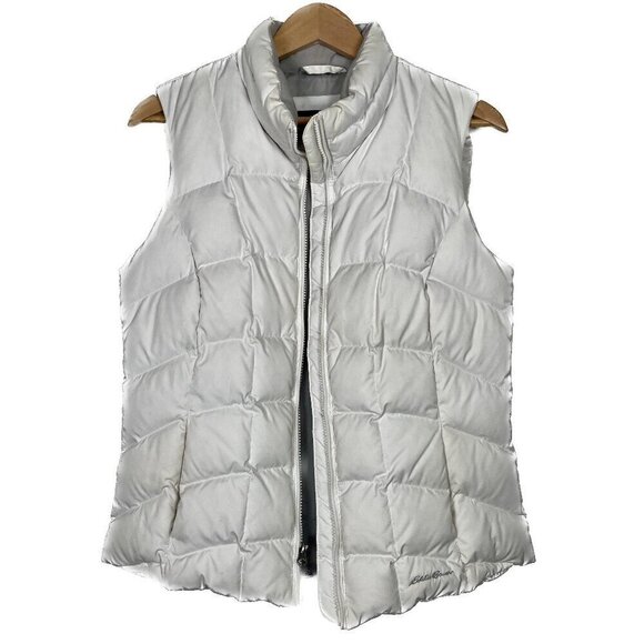 Eddie Bauer Down Puffer Vest Womens M EB650 White Outdoor Winter Comfort - Picture 1 of 12